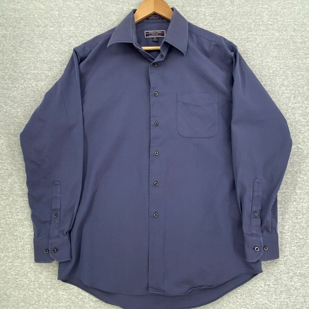 Roberto Villini Dress Shirt Mens 15.5 Blue Non-Iron Travel Collection Cotton